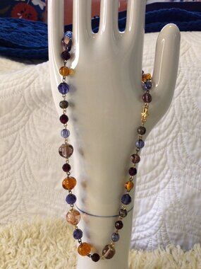 VTG 18" Faceted Glass Beaded necklace "LC" heart Beautiful stones Chic Bohemian